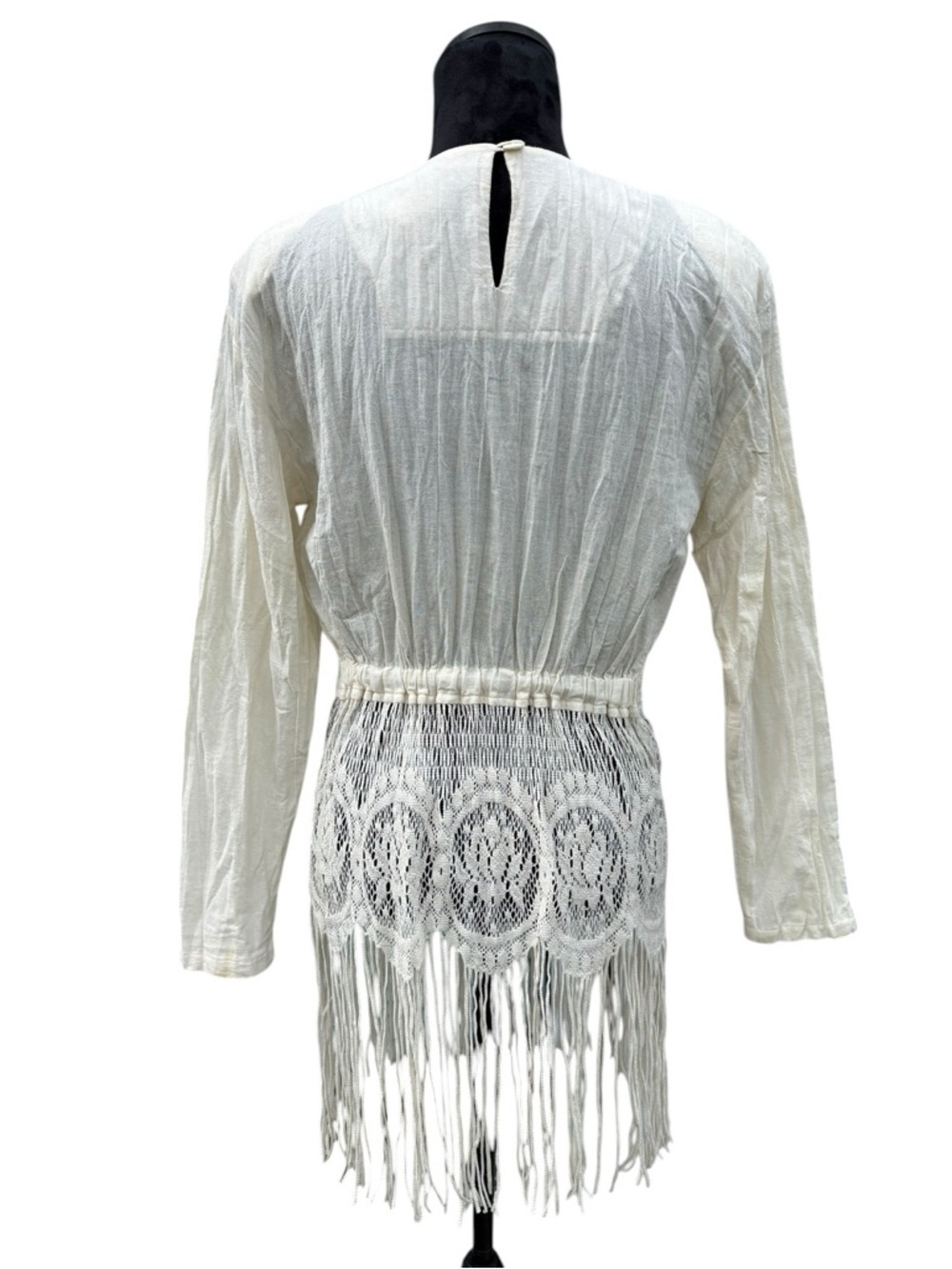 Vintage Choon California Festival Boho Lace Fringe Ivory Tunic Size 8 - Picture 5 of 8